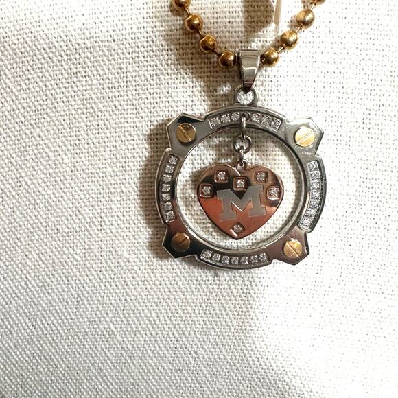 C*Note NWT Stainless Steel Pendant Heart Necklace Initial M Monogram $110 - Picture 9 of 12